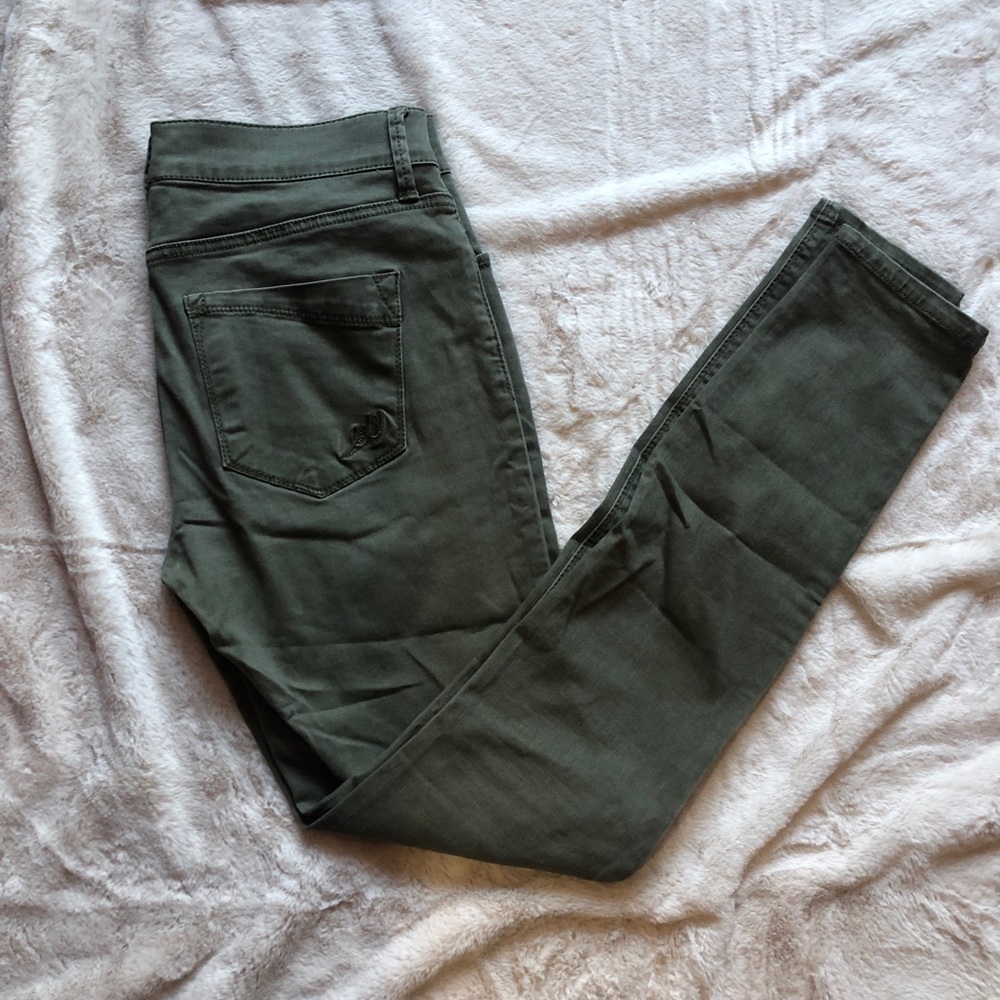Olive Green Mid-rise Moto Legging Jeans